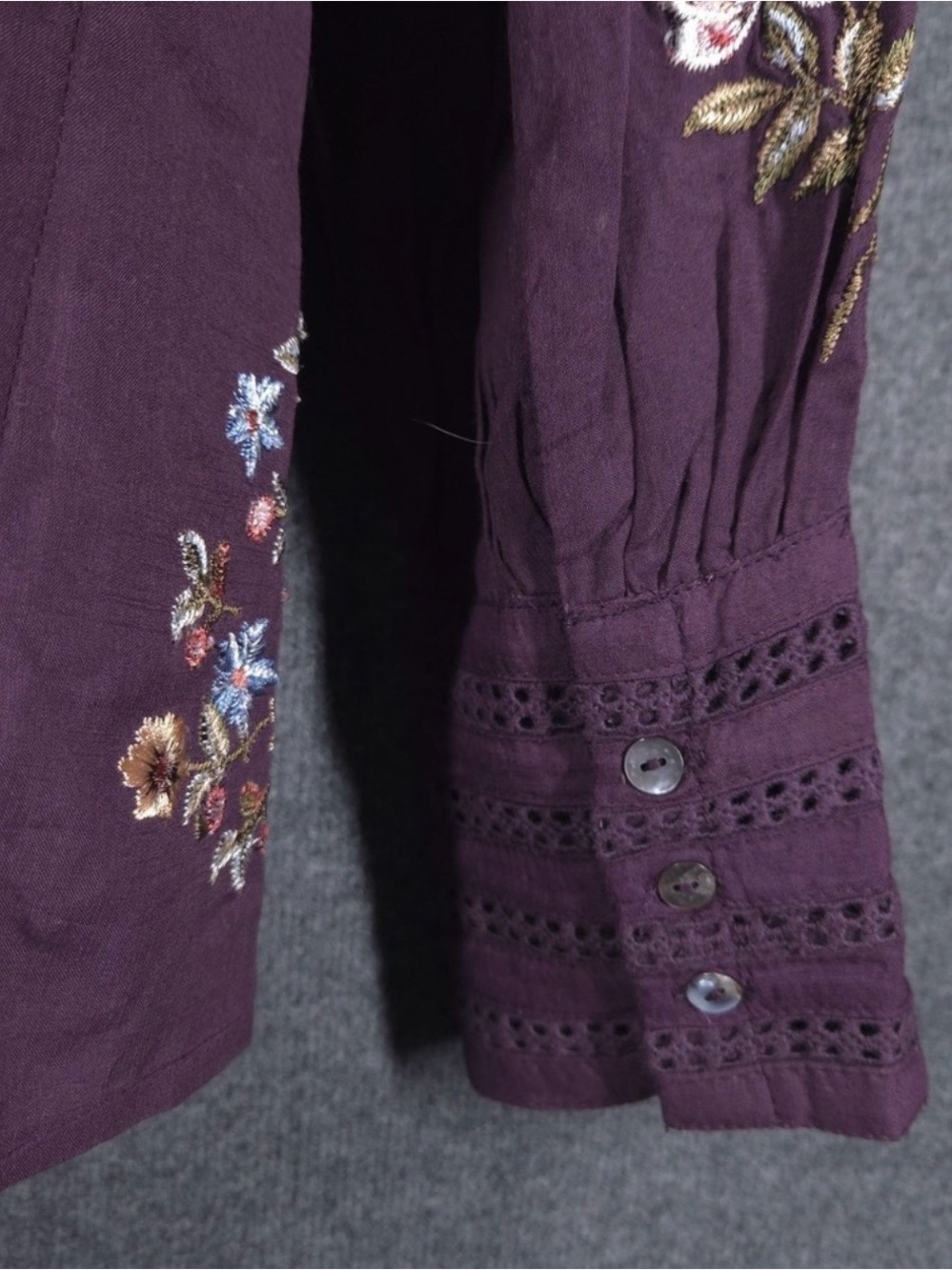 Sundance Plum Floral-Embroidered V-Neck Blouse - Picture 6 of 6